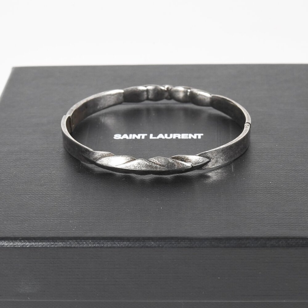 Saint Laurent Paris Silver Bracelet Twisted Design Minimalist Bangle Clasp